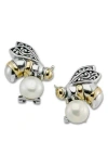 Samuel B. 18k Yellow Gold & Sterling Silver 7-8mm Natural Pearl Bee Stud Earrings In White