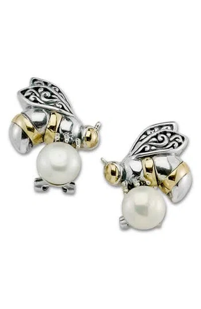 Samuel B. 18k Yellow Gold & Sterling Silver 7-8mm Natural Pearl Bee Stud Earrings In White