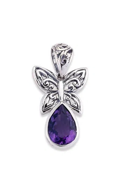 Samuel B. Amethyst Butterfly Pendant In Metallic