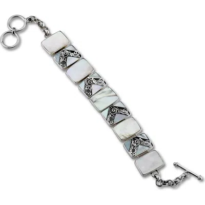 Samuel B. Bali Mother Of Pearl Scrollwork Bracelet In Silver