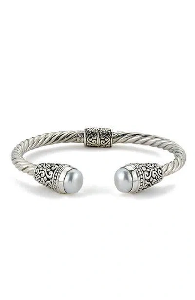 Samuel B. Balinese Sterling Silver White Pearl Hinged Bracelet In Metallic