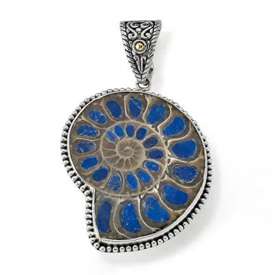 Samuel B. Beaded Ammonite Fossil Pendant In Blue Multi