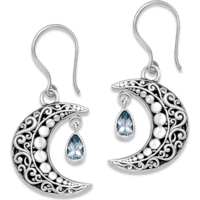 Samuel B. Blue Topaz Crescent Moon Drop Earrings In Metallic