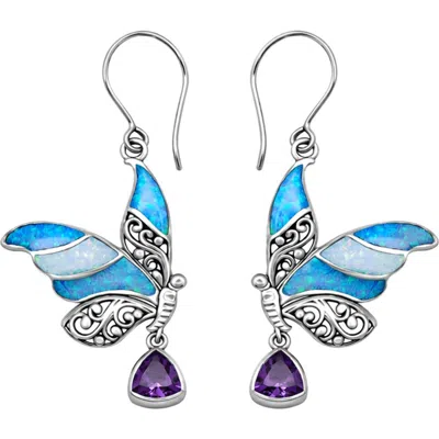 Samuel B. Butterfly Shell, Abalone & Amethyst Drop Earrings In Multi