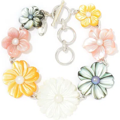Samuel B. Carved Mother Of Pearl Flower Bracelet In Multi