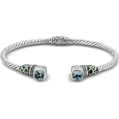 Samuel B. Cushion Cut Blue Topaz & Abalone Cuff Bracelet In Blue/ Green