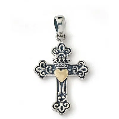 Samuel B. Gold Heart Cross Pendant In Silver And Gold