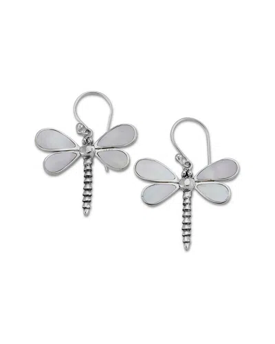 Samuel B. Jewelry Sterling Silver Mother-of-pearl Dragonfly Earrings In Metallic
