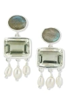 Samuel B. Silver 25.70 Ct. Tw. Gemstone & Pearl Drop Earrings In Green Multi