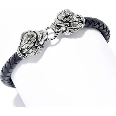 Samuel B. Lion Head Leather Bracelet In Black