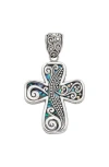 Samuel B. Paua Two-tone Cross Pendant In Blue/green