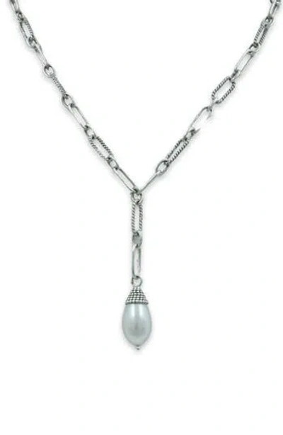 Samuel B. Pearl Drop Paper Clip Chain Necklace In Silver