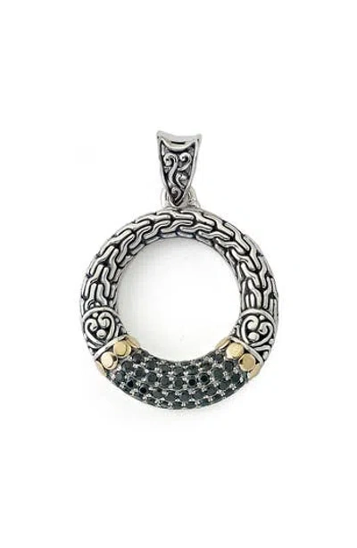 Samuel B. Semiprecious Stone Two-tone Engraved Circle Pendant In Gray