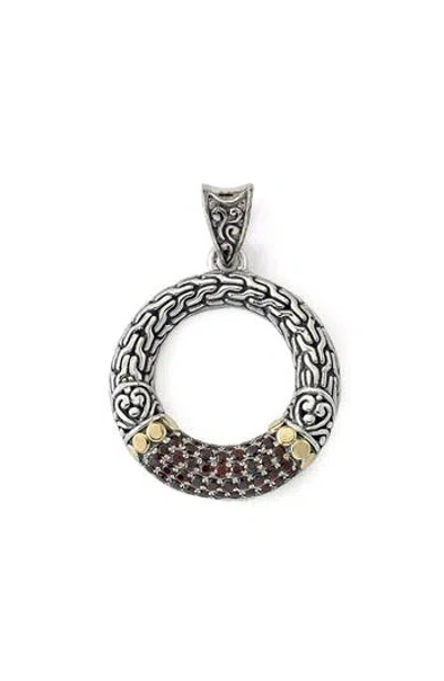 Samuel B. Semiprecious Stone Two-tone Engraved Circle Pendant In Metallic
