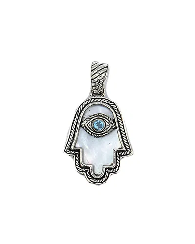 Samuel B. Silver 0.17 Ct. Tw. Blue Topaz & Mother-of-pearl Pendant In Metallic