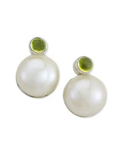 Samuel B. Silver 0.44 Ct. Tw. Peridot & 10mm Pearl Earrings In White