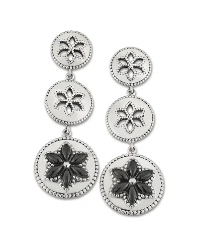 Samuel B. Silver 1.00 Ct. Tw. Black Spinel Triple Circle Flower Earrings In Gray