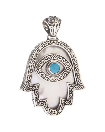 Samuel B. Silver 1.00 Ct. Tw. Turquoise & Pearl Pendant In Metallic