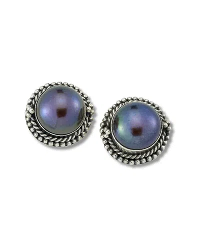 Samuel B. Silver 10mm Pearl Studs In Blue