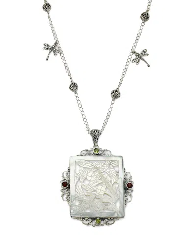 Samuel B. Silver 1.16 Ct. Tw. Gemstone & Pearl Dove Pendant In Metallic