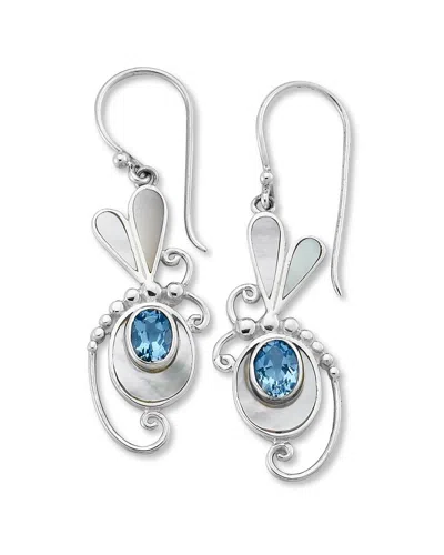 Samuel B. Silver 2.20 Ct. Tw. Blue Topaz & Pearl Earrings