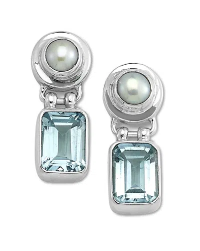 Samuel B. Silver 3.00 Ct. Tw. Blue Topaz & Pearl Earrings
