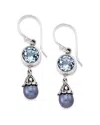 Samuel B. Silver 3.10 Ct. Tw. Blue Topaz & 5mm Pearl Drop Earrings