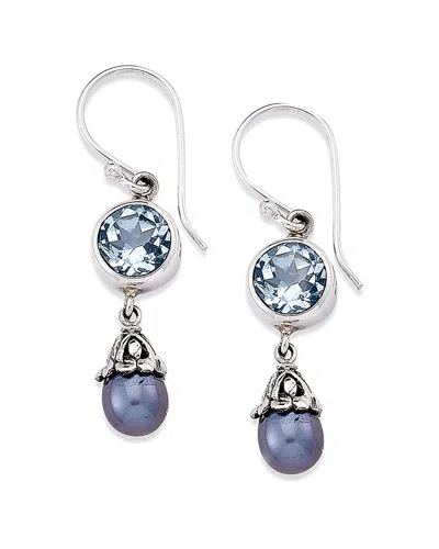 Samuel B. Silver 3.10 Ct. Tw. Blue Topaz & 5mm Pearl Drop Earrings