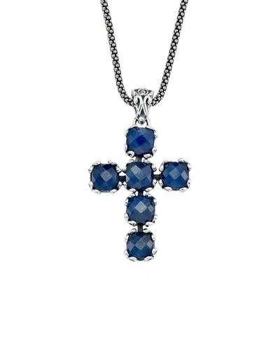 Samuel B. Silver 3.50 Ct. Tw. Blue Sapphire Pendant In Metallic