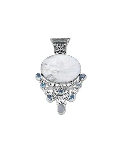 Samuel B. Silver 4.96 Ct. Tw. Blue Topaz & Pearl Filigree Pendant In White