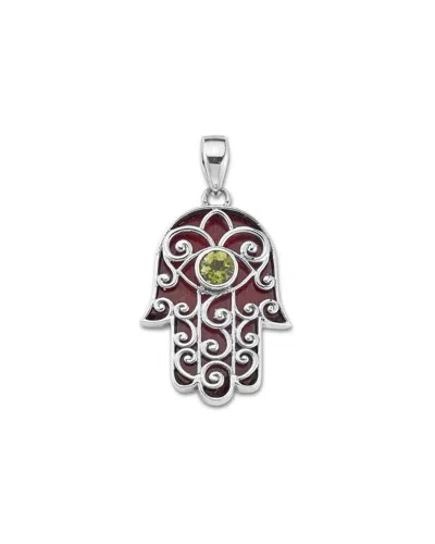 Samuel B. Ss Coral Hamsa Pendant With Peridot Accent In Metallic