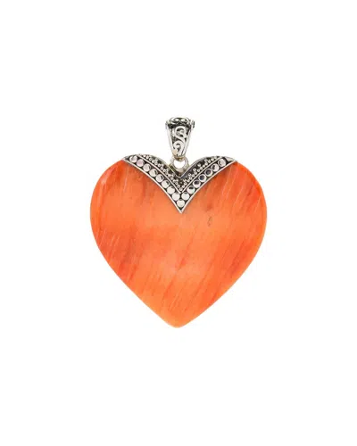 Samuel B. Silver 54.00 Ct. Tw. Orange Spiny Oyser Heart Pendant