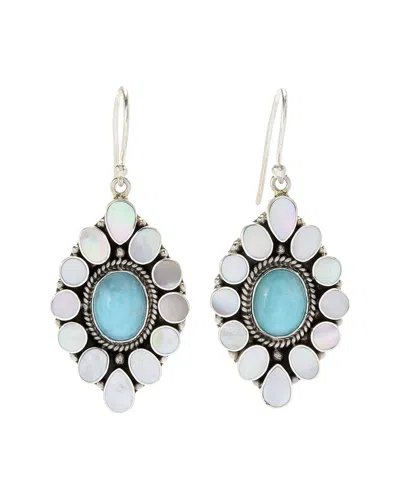 Samuel B. Silver 6.00 Ct. Tw. Larimar & Pearl Earrings In Metallic