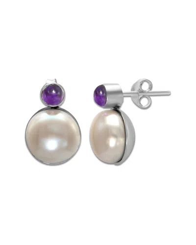 Samuel B. Silver 8.44 Ct. Tw. Amethyst & Pearl Earrings In Silver Multi