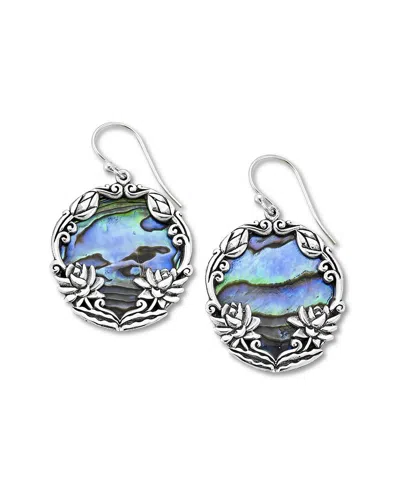Samuel B. Ss Oval Abalone Earrings With Floral Border In Metallic