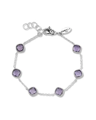 Samuel B. Sterling Silver Cushion Cut Semi-precious Stone Station Bracelet In Purple