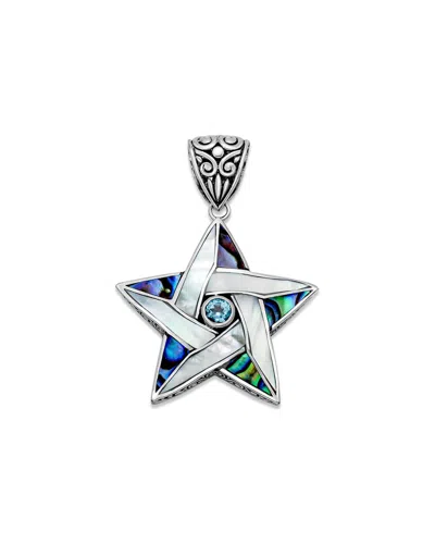 SAMUEL B. SAMUEL B. SILVER & 18K 0.25 CT. TW. BLUE TOPAZ & PEARL PENDANT