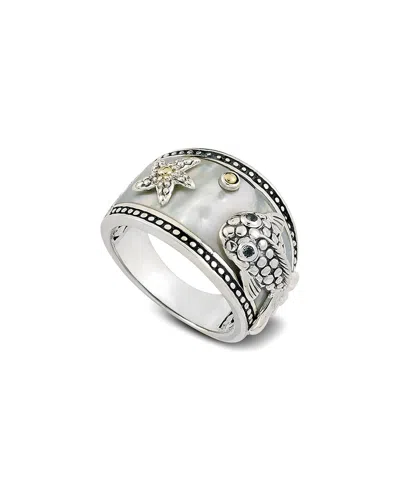 Samuel B. Silver & 18k Blue Topaz & Pearl Ring