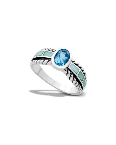 Samuel B. Sterling Silver Oval Blue Topaz & Shell Band Ring In Blue/green