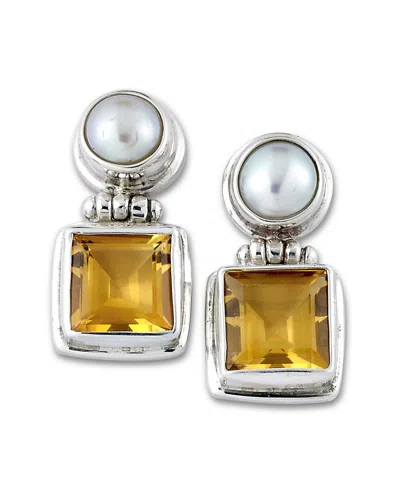 Samuel B. Silver Citrine 6mm Pearl Drop Earrings N In Metallic