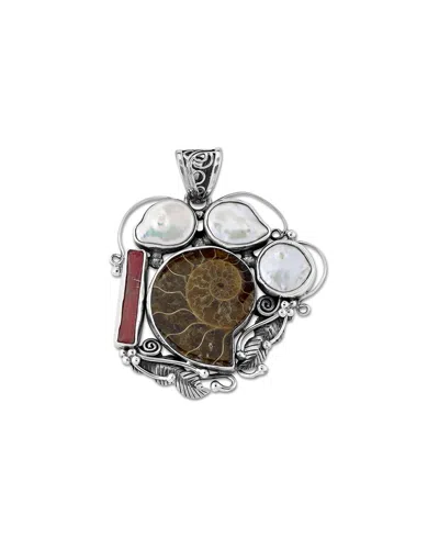 Samuel B. Silver Coral & Pearl Fossil Pendant In Metallic