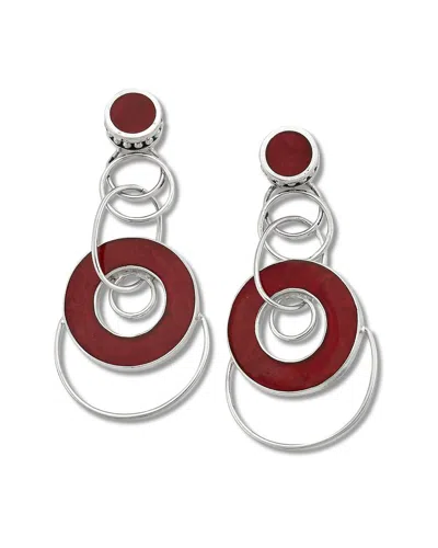 Samuel B. Silver Coral Circle Link Earrings In Red