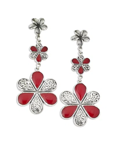 Samuel B. Engraved Coral Flower Drop Earrings In Red