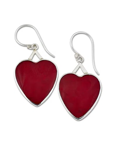 Samuel B. Silver Coral Heart Charm Earrings In Burgundy
