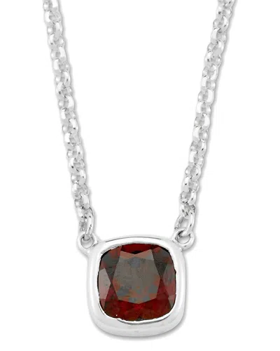 Samuel B. Cushion Cut Garnet Solitaire Pendant Necklace In Silver