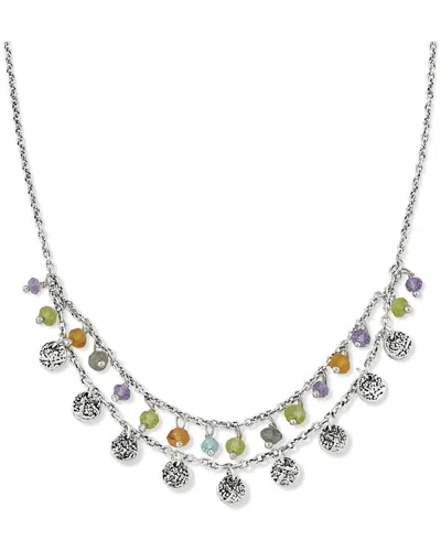 Samuel B. Silver Gemstone Beaded Charm Necklace In Metallic