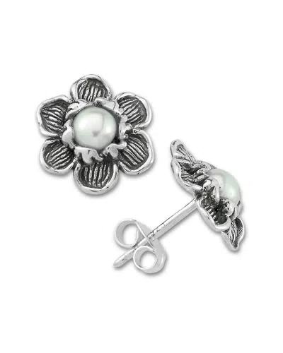 Samuel B. Silver Pearl Flower Studs In Animal Print