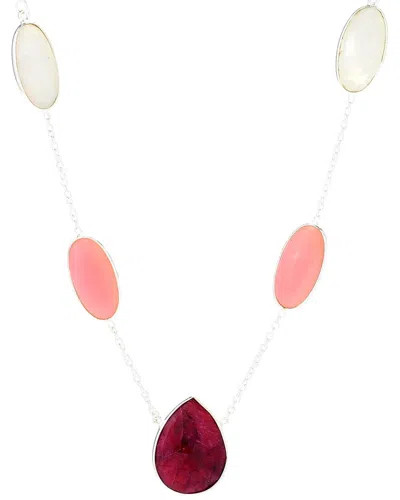 Samuel B. Silver Ruby, Pink Opal & Rainbow Moonstone Necklace