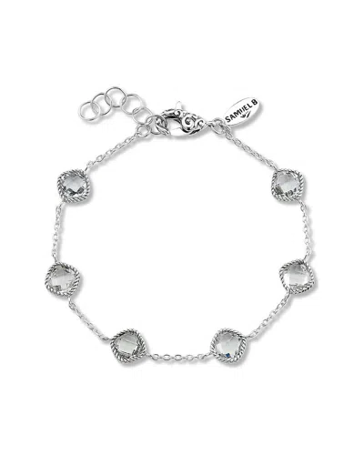 Samuel B. Sterling Silver Cushion Cut Semi-precious Stone Station Bracelet In White