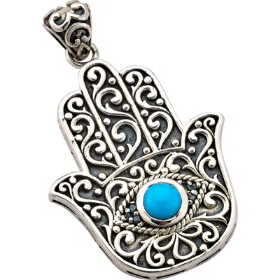 Samuel B. Sleeping Beauty Turquoise Hamsa Pendant In Metallic